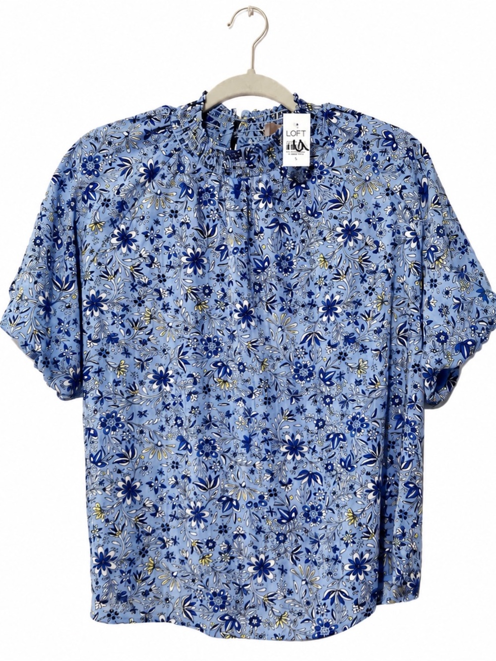 LOFT Light Blue Floral Short Sleeve Blouse
